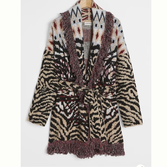 Anthropologie Paloma fringe cardigan animal print long cardigan M - Picture 2 of 9